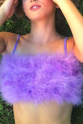 Purple Fashion Sexy Spaghetti Strap Sleeveless Spaghetti Strap Short Solid Tops