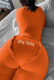 Orange Casual Living Solid Bestickter V-Ausschnitt Skinny Jumpsuits