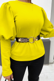 Black Casual Solid Patchwork Without Belt O Neck Tops
