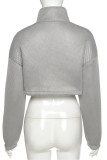 Grey Casual Solid Mandarin Collar Outerwear