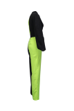 Green Solid Patchwork Mandarin Collar Harlan Jumpsuits