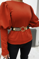 Red Casual Solid Patchwork Without Belt O Neck Tops