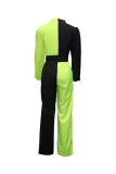 Grüner, einfarbiger Harlan-Jumpsuit im Patchwork-Design mit Stehkragen