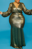 Золотое сексуальное однотонное вечернее платье с V-образным вырезом Платья