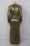 Gold Sexy Solid V Neck Evening Dress Dresses