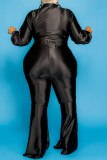 Черная модная однотонная рубашка с длинным рукавом и V-образным вырезом из двух частей