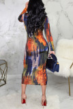 Multicolor Sexy Print Patchwork O Neck Straight Dresses