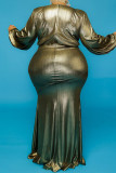 Золотое сексуальное однотонное вечернее платье с V-образным вырезом Платья
