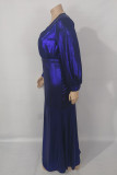 Mörkblå sexiga solid V-ringad aftonklänning