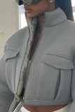 Prendas de abrigo de cuello mandarín sólido informal gris