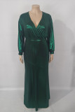 緑のセクシーなソリッドVネックイブニングドレスドレス