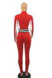 Red Fashion Solid Patchwork Zipper Collar Long Sleeve Two Pieces