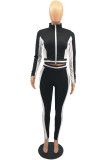 Black Fashion Solid Patchwork Zipper Collar Long Sleeve Two Pieces