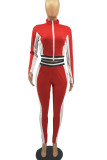 Red Fashion Solid Patchwork Zipper Collar Long Sleeve Two Pieces