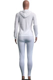 White Casual Letter Print Patchwork Hooded Collar Long Sleeve Two Pieces