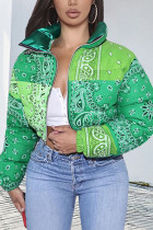 Зеленый модный повседневный кардиган с принтом, верхняя одежда (серийная печать, нестандартная печать)