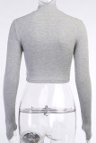 Hauts gris sexy uni patchwork col rond taille moyenne