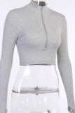 Hauts gris sexy uni patchwork col rond taille moyenne