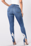 Jeans regular Deep Blue Street com botões rasgados e cintura alta