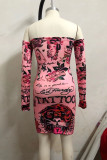 Rosa sexy Druck-Bleistiftrock-Kleider mit Bateau-Ausschnitt