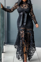 Черное сексуальное пэчворк Пэчворк Половина водолазки Нерегулярное платье Платья