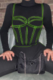Due pezzi a maniche lunghe con scollo a O con stampa di abbigliamento sportivo verde