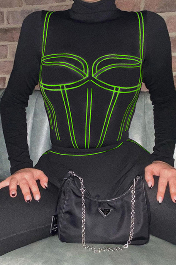 Gröna sportkläder tryck o-hals långärmad två delar