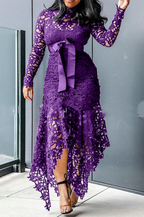 Пурпурное сексуальное пэчворк Пэчворк Половина водолазки Нерегулярное платье Платья