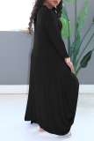 Vestido irregular con cuello en O y hendidura sólida informal negro Vestidos