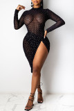 Black Gold Fashion Sexy Solid See-through Half A Turtleneck Dresses