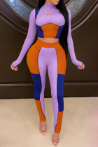 Фиолетовый сексуальный однотонный лоскутный воротник-стойка с длинным рукавом из двух предметов