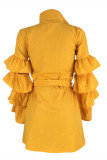 Yellow Fashion Casual Solid Patchwork Turndown Collar Shirt Dress