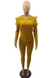 Yellow Street Solid O Neck Long Sleeve Two Pieces