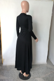 Vestido irregular con cuello en O y hendidura sólida informal negro Vestidos
