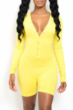Yellow Fashion Solid Patchwork V Neck Skinny Rompers