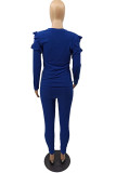 Royal Blue Street Solid O Neck Long Sleeve Two Pieces