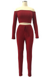 Винно-красная спортивная одежда Однотонный пэчворк с вырезом «лодочка» и длинными рукавами из двух частей