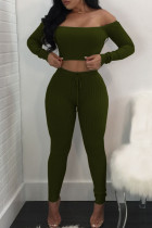 Army Green Sportswear Solid Patchwork Bateau Neck Long Sleeve Two Pieces