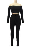 Coffee Sportswear Solid Patchwork Bateau Neck Long Sleeve Two Pieces