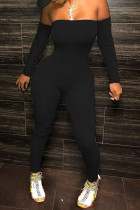 Zwarte sexy strapless reguliere jumpsuits met print