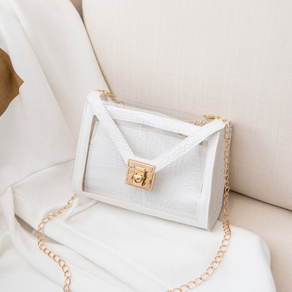 White Fashion Casual Patchwork Chain Strap Crossbody Bag