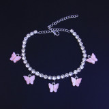 Tobillera de mariposa de diamantes de imitación de moda rosa