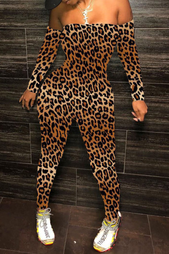 Leopard Print Sexy Print Strapless Regular Jumpsuits