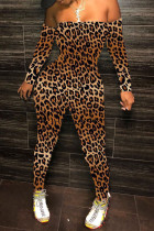 Normale jumpsuits met luipaardprint en sexy strapless-print