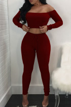 Wine Red Sportswear Solid Patchwork Bateau Neck Long Sleeve Two Pieces