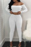White Sportswear Solid Patchwork Bateau Neck Long Sleeve Two Pieces