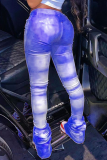 Pantalones casuales de altavoz de cintura media con corte de bota teñido anudado azul