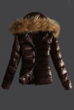 Prendas de abrigo casual cuello con capucha de parches lisos de moda marrón