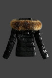 Prendas de abrigo de cuello con capucha de patchwork sólido casual de moda negro