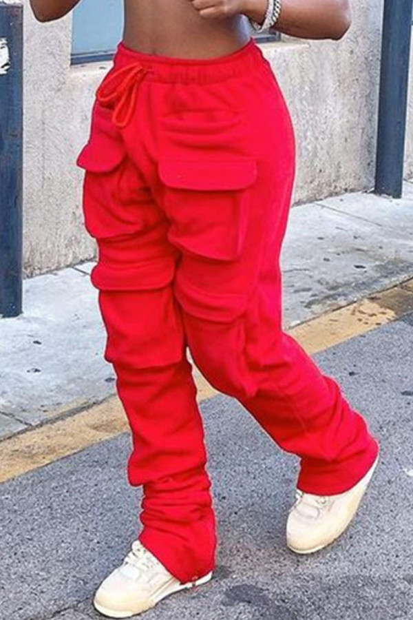 Красные однотонные прямые брюки Sweet с карманами